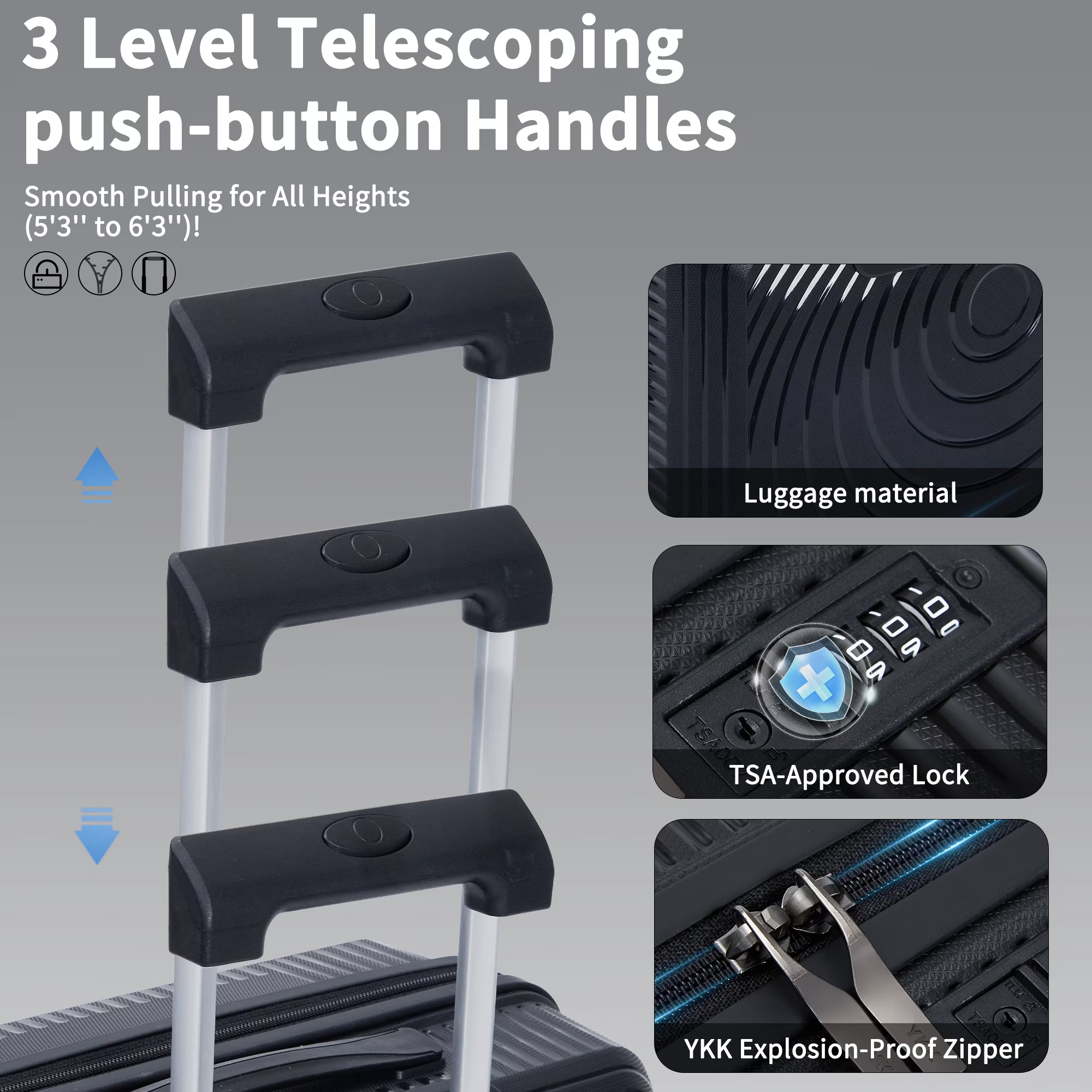 Concepten 5 Piece Lightweight Luggage Set,with TSA Lock and Swivel Wheels, PP Material Anti Fall and Anti Crack Suitcase