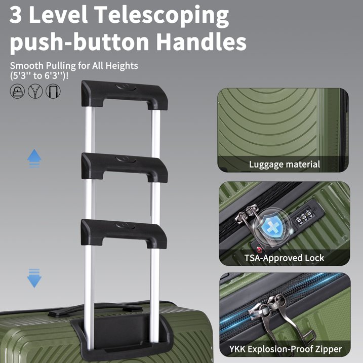 Concepten 5 Piece Lightweight Luggage Set,with TSA Lock and Swivel Wheels, PP Material Anti Fall and Anti Crack Suitcase