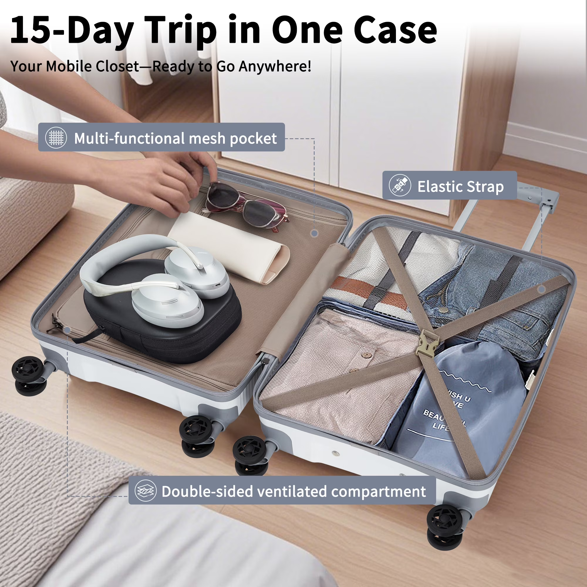 Concepten 5 Piece Lightweight Luggage Set,with TSA Lock and Swivel Wheels, PP Material Anti Fall and Anti Crack Suitcase