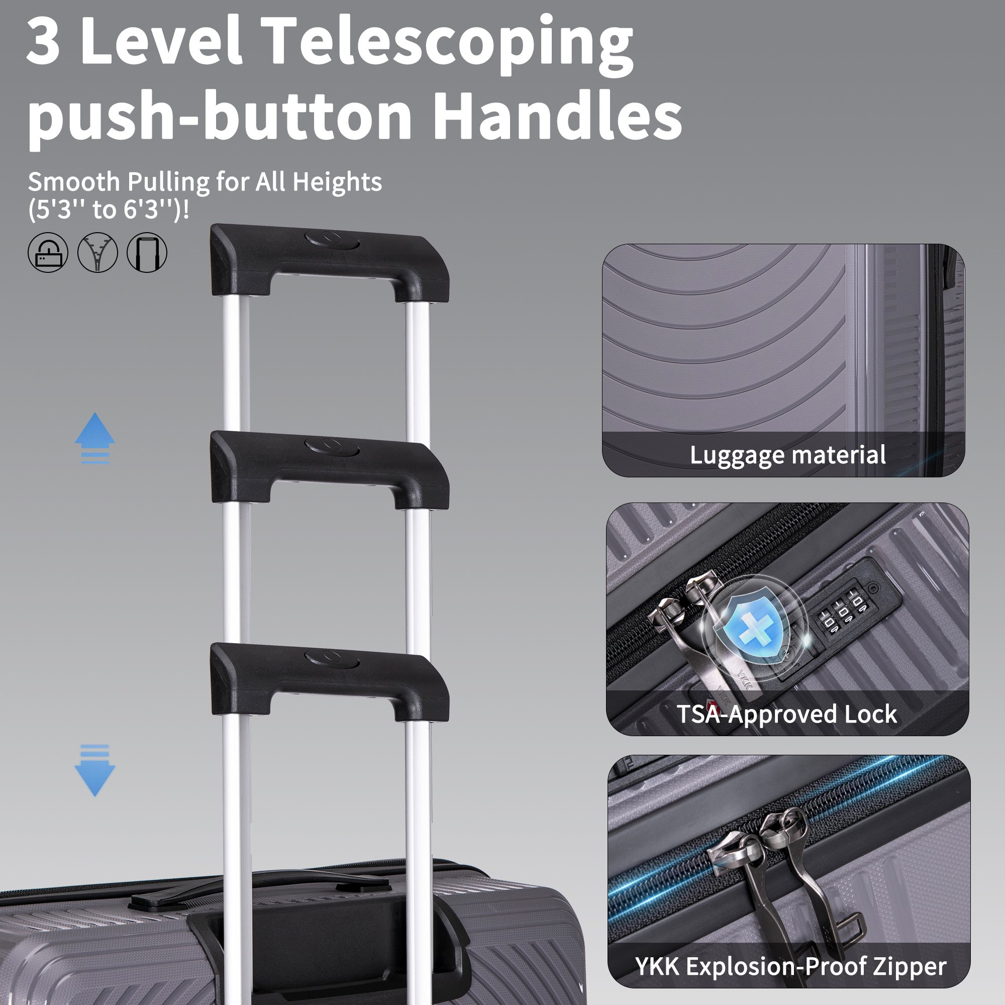 Concepten 5 Piece Lightweight Luggage Set,with TSA Lock and Swivel Wheels, PP Material Anti Fall and Anti Crack Suitcase
