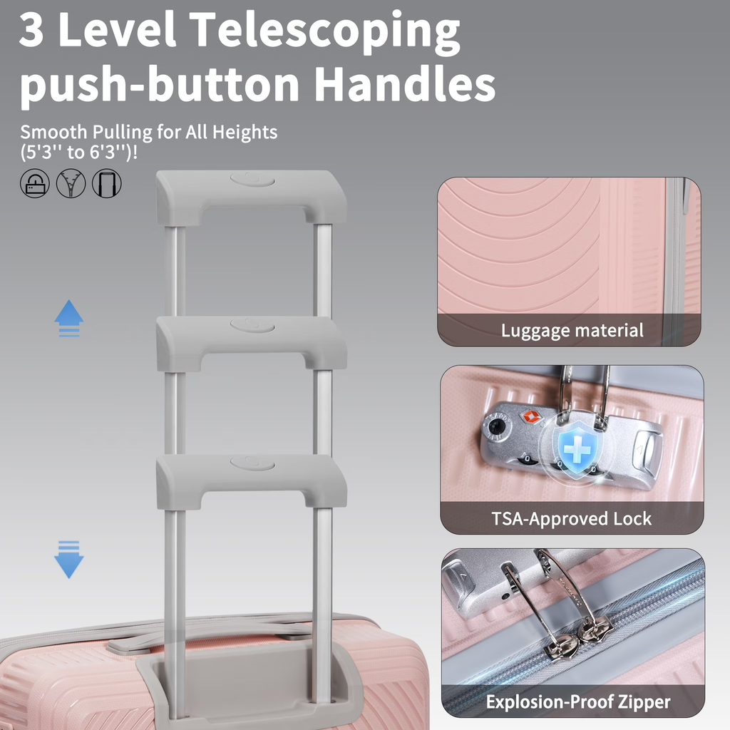 Concepten 5 Piece Lightweight Luggage Set,with TSA Lock and Swivel Wheels, PP Material Anti Fall and Anti Crack Suitcase