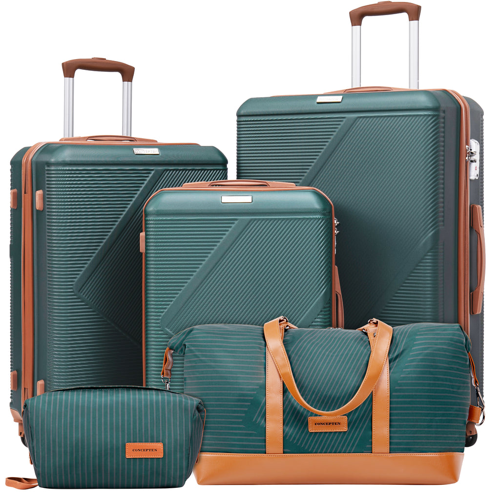 Concepten 5-Piece Hard Shell Luggage, Lightweight Luggage with TSA Lock and Rotating Wheels, Including Extended Travel Bag and Toiletries Bag