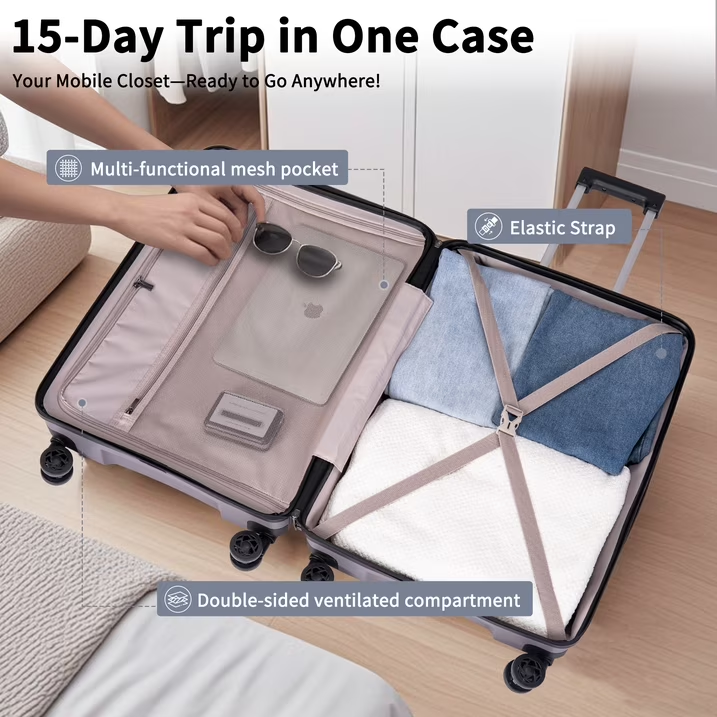 Concepten 5 Piece Lightweight Luggage Set,with TSA Lock and Swivel Wheels, PP Material Anti Fall and Anti Crack Suitcase