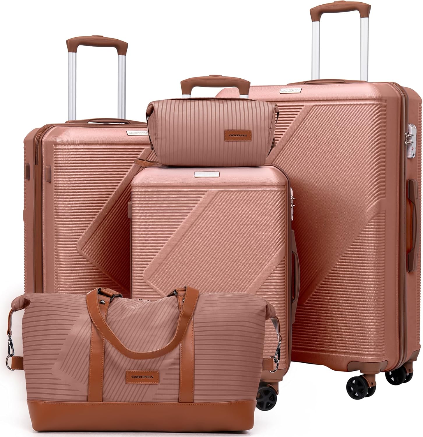 Concepten 5-Piece Hard Shell Luggage, Lightweight Luggage with TSA Lock and Rotating Wheels, Including Extended Travel Bag and Toiletries Bag